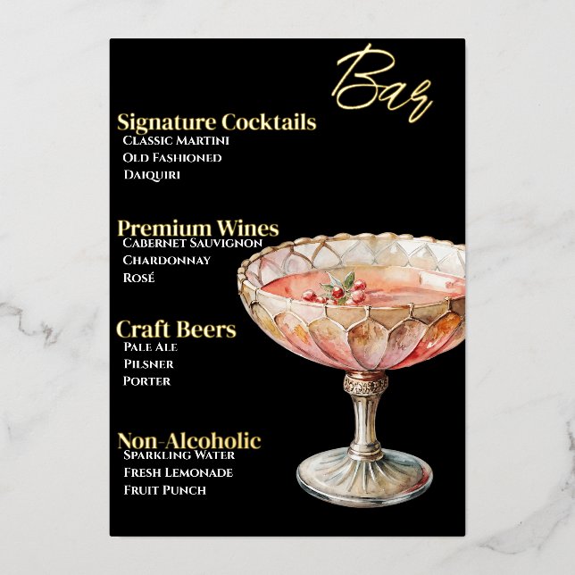 Menu de boissons doré et glamour (Recto)