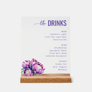 Menu de boissons floral pourpre élégant