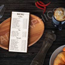 Menu de café, boissons et thé personnalisé