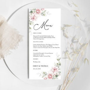 Menu de cérémonie de mariage aux roses roses blush