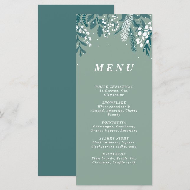 Menu de cocktail de Noël au eucalyptus givré  (Devant / Derrière)
