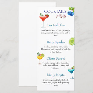 Menu de cocktails saisonniers avec fraise à l'aqua