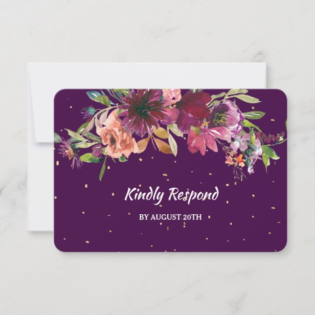 Menu de Confetti en or violet profond Noir RSVP (Devant)