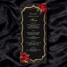 Menu de dîner d'anniversaire Rouge Noir et Or