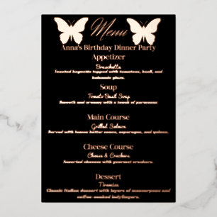 Menu de dîner d'anniversaire sur le thème du papil
