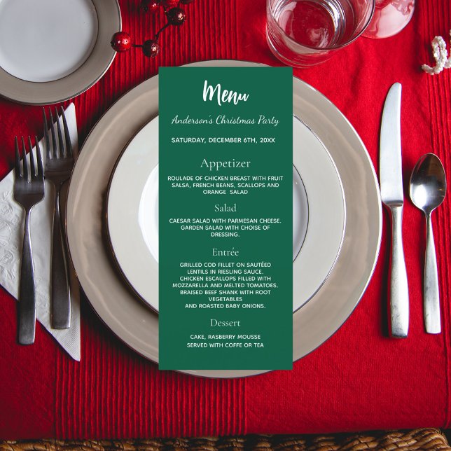 menu de dîner de fête de Noël vert blanc (Créateur téléchargé)