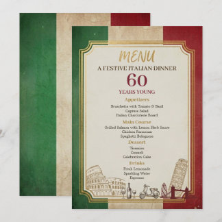 Menu de dîner de fête des 60 ans vintage italien