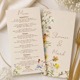 Menu de dîner de mariage de jardin de fleurs sauva