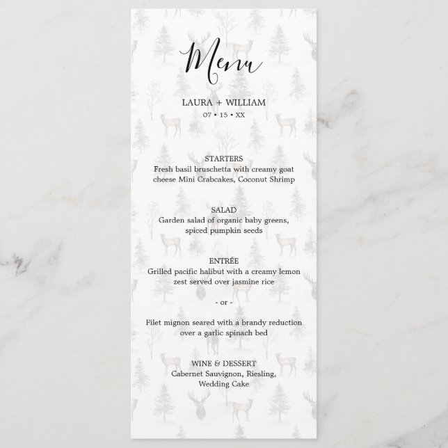 Menu de dîner de mariage de Noël Arbre à feuilles  (Devant)