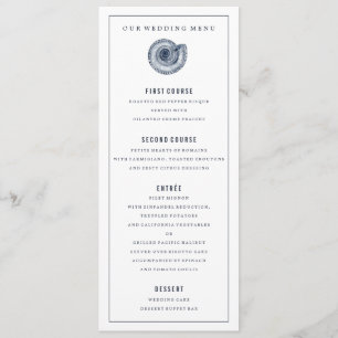 Menu de dîner de mariage de Shell de mer de marine