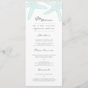 Menu de dîner de mariage d'étoiles de mer de