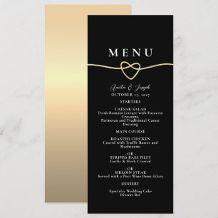 Menu de dîner de mariage élégant or noir
