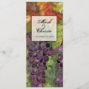 Menu de dîner de mariage, feuille de raisin