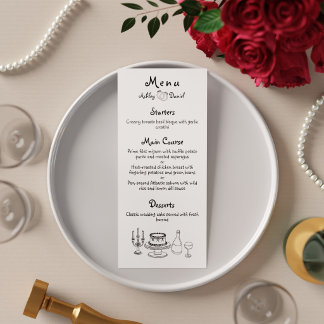 Menu de dîner de mariage minimaliste noir et blanc