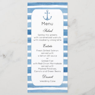 Menu de dîner de mariage nautique Menu de plage fê