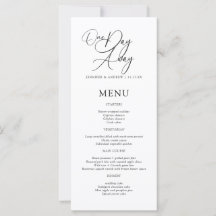 Menu de dîner de répétition élégant à un jour de l
