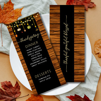 Menu de dîner de Thanksgiving en bois rustique