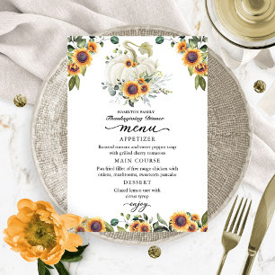 Menu de dîner de Thanksgiving Tournesols Citrouill