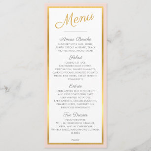 MENU DE DINER ÉLÉGANT mariage moderne or rose pâle