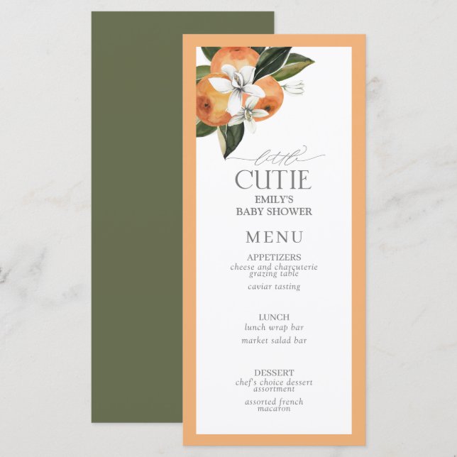 Menu de douche d'aquarelle Little Cutie Orange Cit (Devant / Derrière)