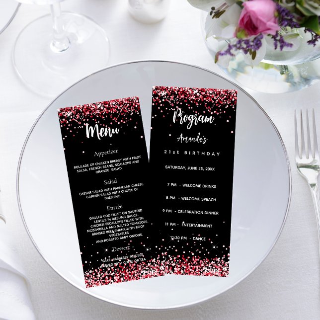 Menu de fête d'anniversaire Programme noir rouge (Créateur téléchargé)