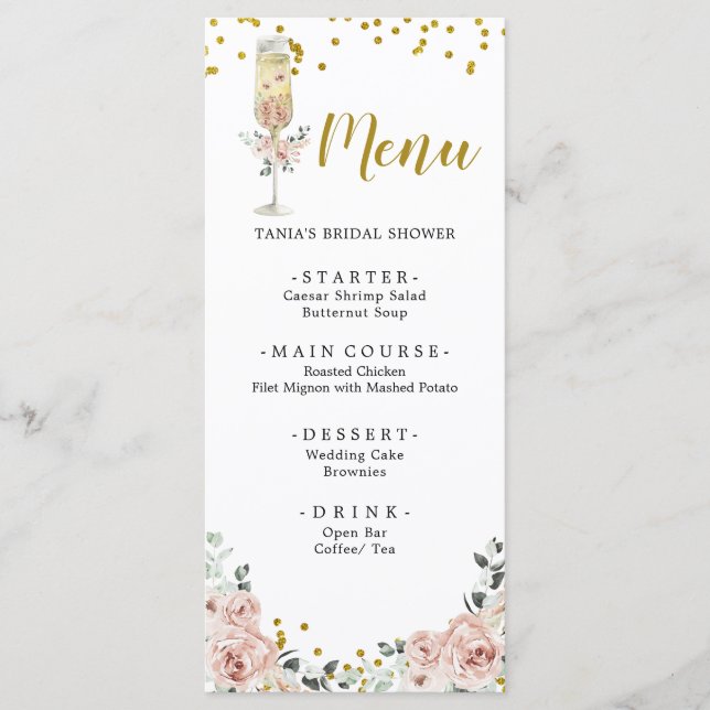 Menu de Fête des mariées de soie Rose doré et rose (Devant)