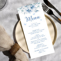 Menu de Fête des mariées Florale bleu et blanc chi