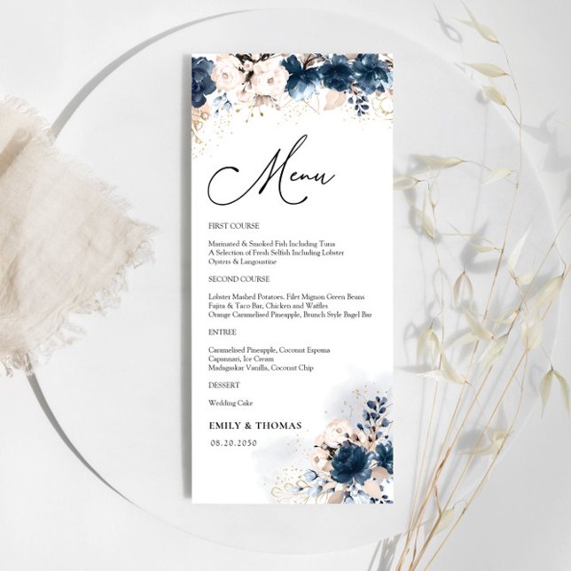 Menu de Fête des mariées Rose bleu marine et pouss (Créateur téléchargé)