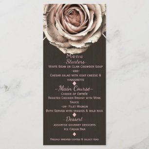 Menu de fête diamant en bois clair élégant Rose ru