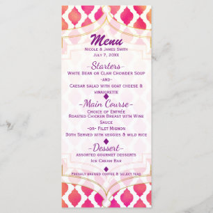 Menu de fête glamour marocain arabe rose et orange