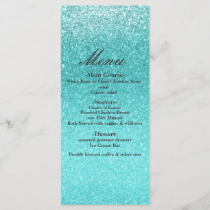 Menu de fête pailleté bleu aquatique Glam