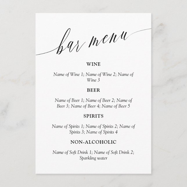 Menu de la barre de Mariage de calligraphie à doub (Devant)