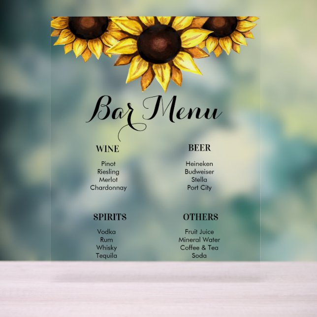 Menu de la barre Mariage de tournesol Jaune (Neutre)