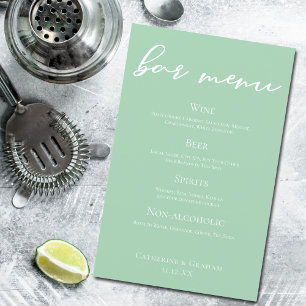 Menu de la barre Mariage verte à la menthe avec ty