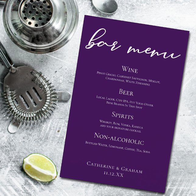 Menu de la barre Mariage violet foncé avec typogra (Créateur téléchargé)
