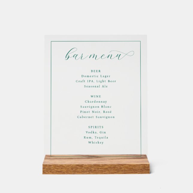 Menu de la barre typographique sarcelle raffinée (Recto)