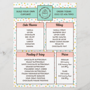 Menu de la boulangerie de cupcakes à pois mignons