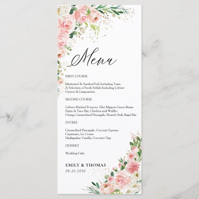 Menu de la cérémonie Mariage en or rose pâle (Devant)