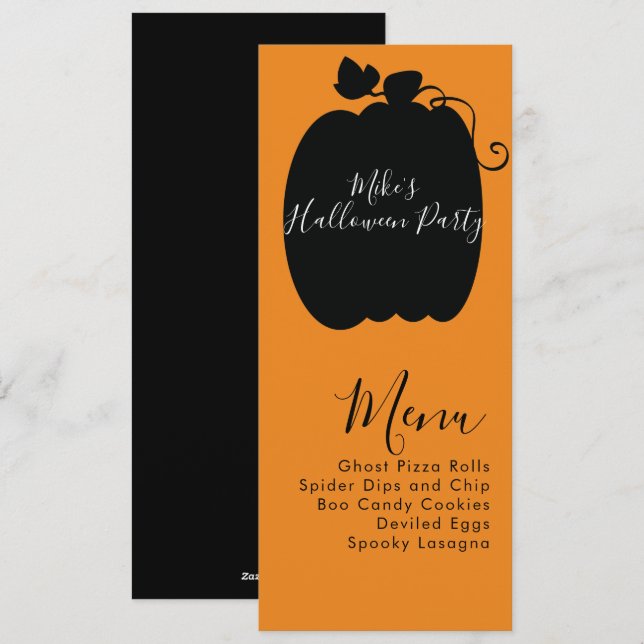 Menu de la fête du costume Citrouille Halloween (Devant / Derrière)