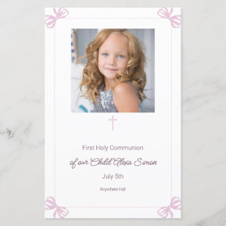 Menu de la première communion sainte, rose et blan