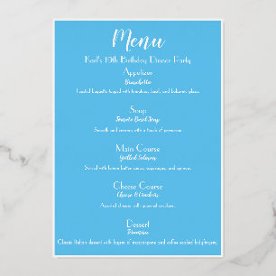 Menu de la soirée cocktail Luxe Or SkyBlue