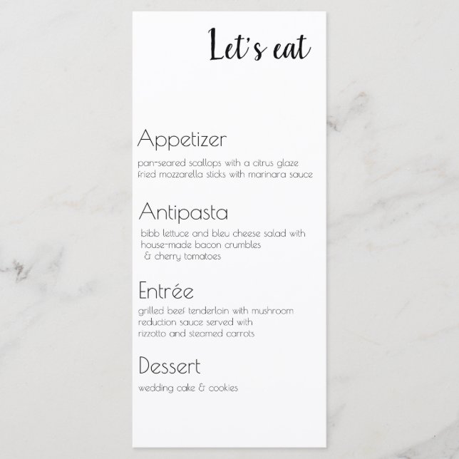 Menu de l'événement Quatre cours (Devant)