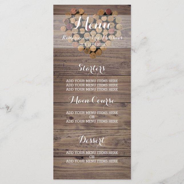 Menu de liège à vin rustique (Devant)