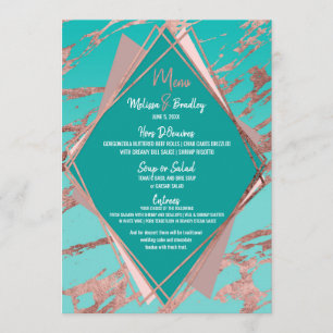 Menu de marbre vert turquoise de noces de diamant