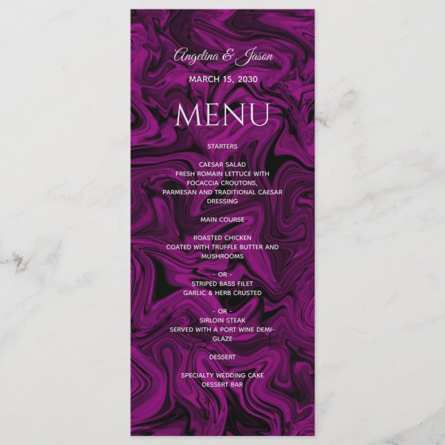 Menu de mariage à la calligraphie violette (Devant)