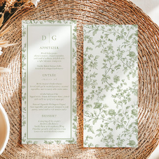 Menu de mariage à la chinoiserie vert sauge