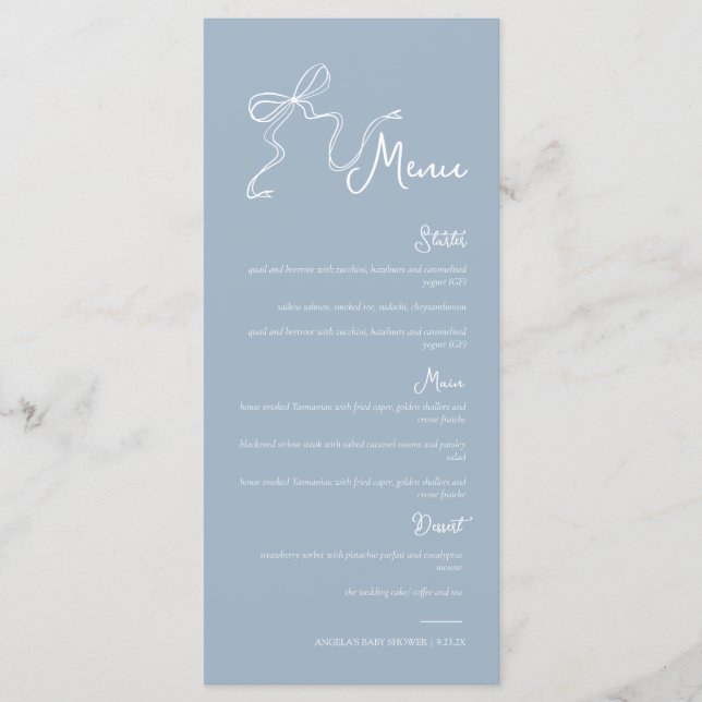 Menu de mariage à l'aquarelle Bleu Poussiéreux ave (Devant)