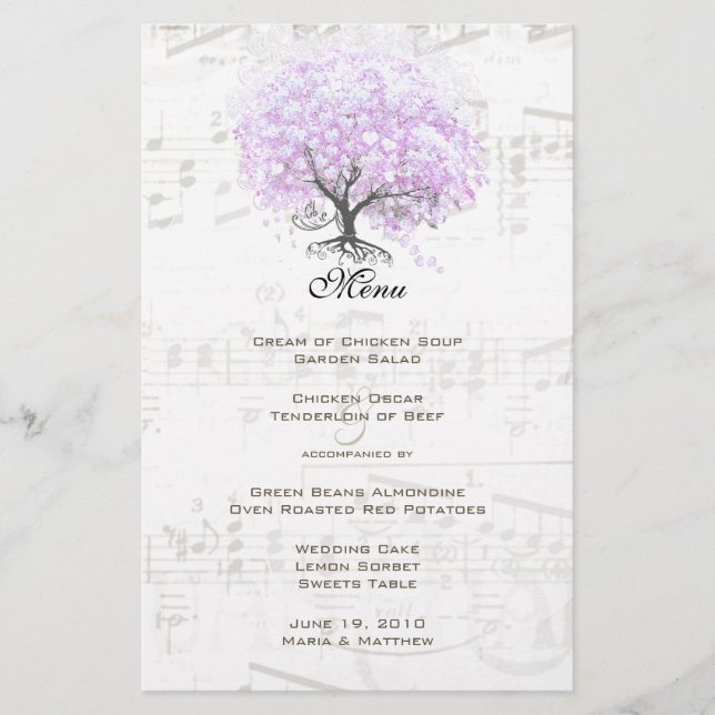 Menu de mariage à l'arbre de lavande à feuilles en (Devant)