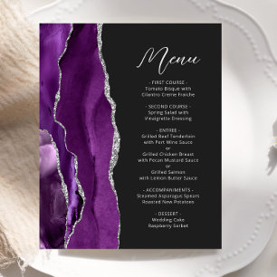 Menu de mariage à l'écriture argent agate violet B