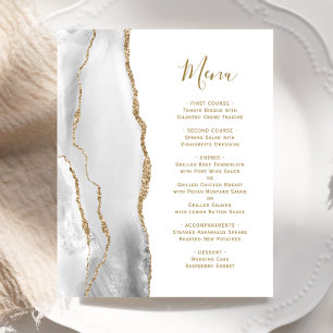Menu de mariage à l'écriture dorée sur agate grise